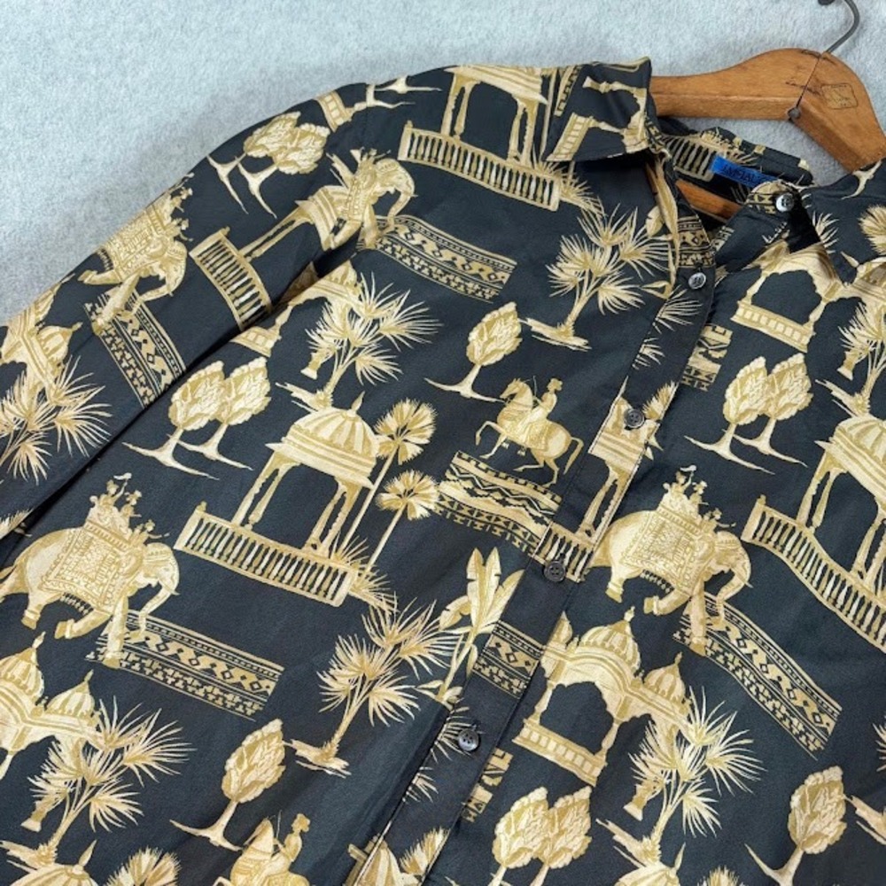 J.McLaughlin Denver Blouse Womens XL Black Sand Desert Toile Elephant NWT